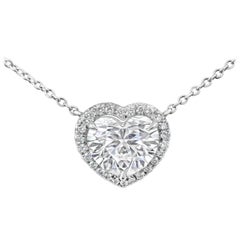 Roman Malakov GIA Certified Heart Shape Diamond Halo Pendant Necklace