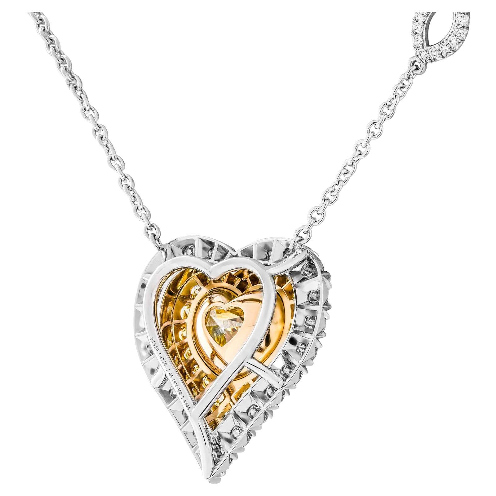 Modern GIA Certified Heart Shape Fancy Intense Yellow Diamond Pendant For Sale