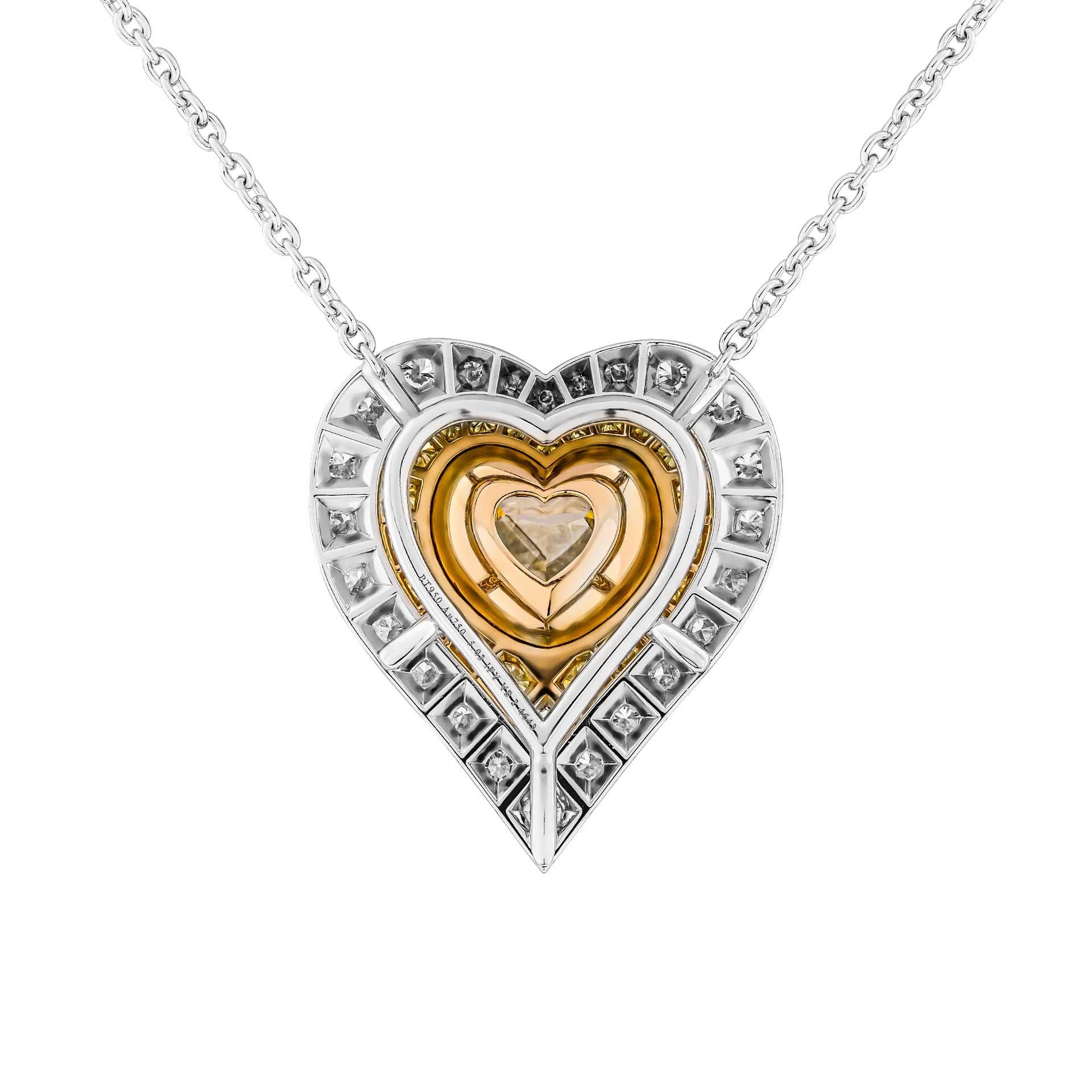 Heart Cut GIA Certified Heart Shape Fancy Intense Yellow Diamond Pendant For Sale