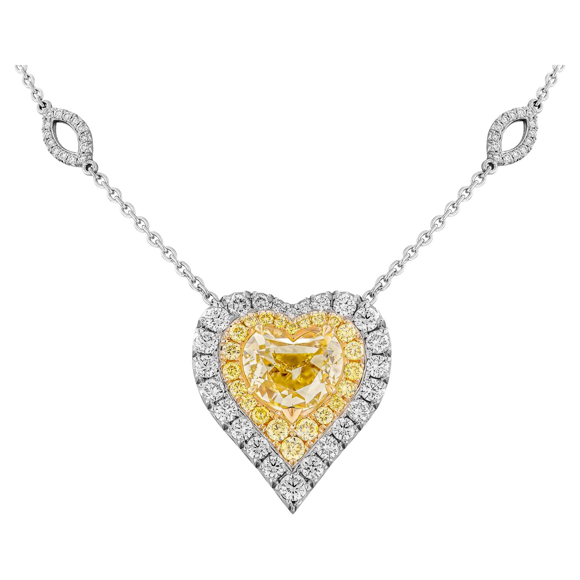 GIA Certified Heart Shape Fancy Intense Yellow Diamond Pendant For Sale