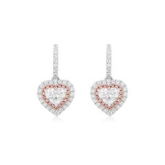 Orecchini con diamante bianco e diamante rosa a forma di cuore certificati GIA in oro 18 carati