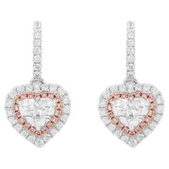 Orecchini con diamante bianco e diamante rosa a forma di cuore certificati GIA in oro 18 carati