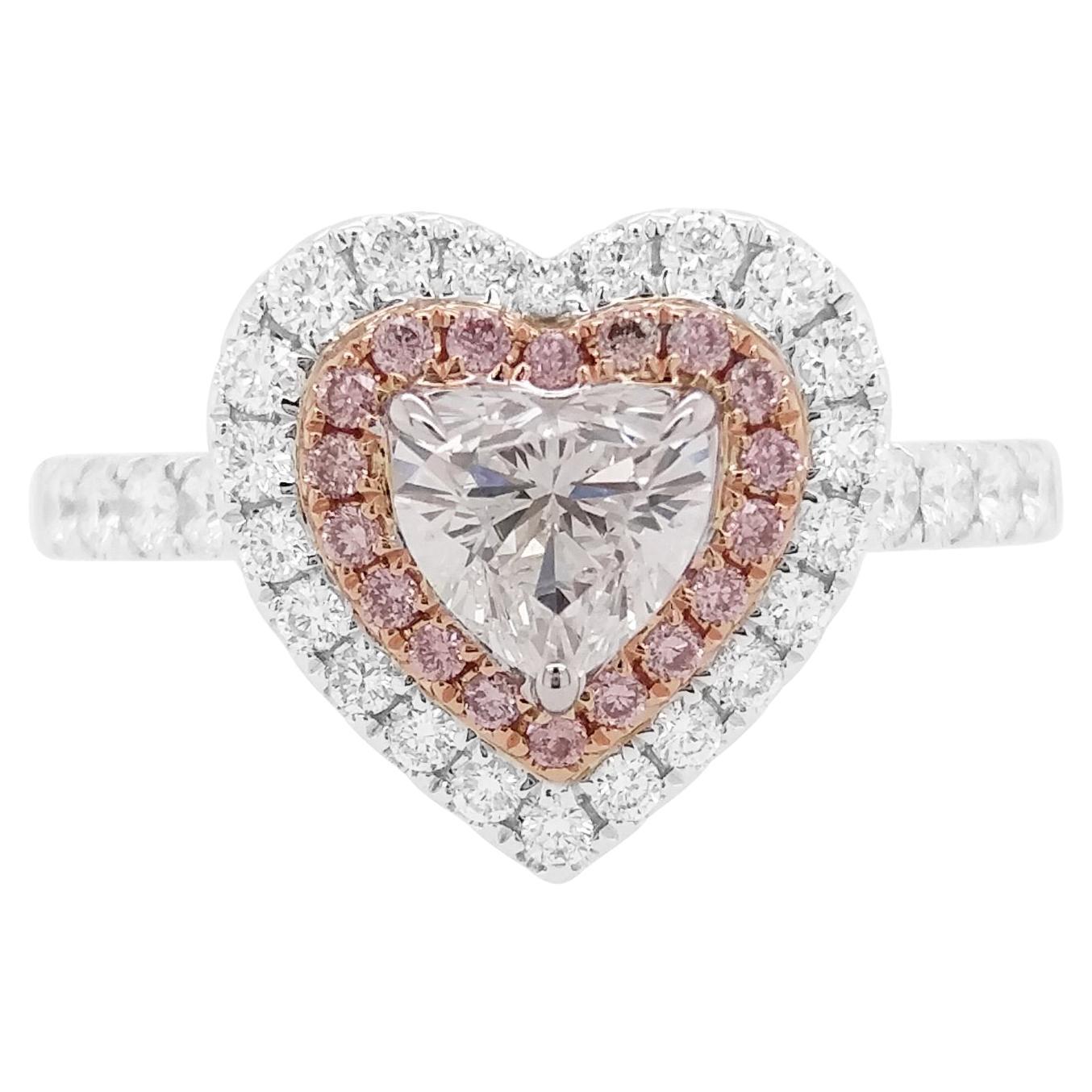 Anello con diamante bianco e diamante rosa a forma di cuore certificato GIA in oro 18 carati in vendita