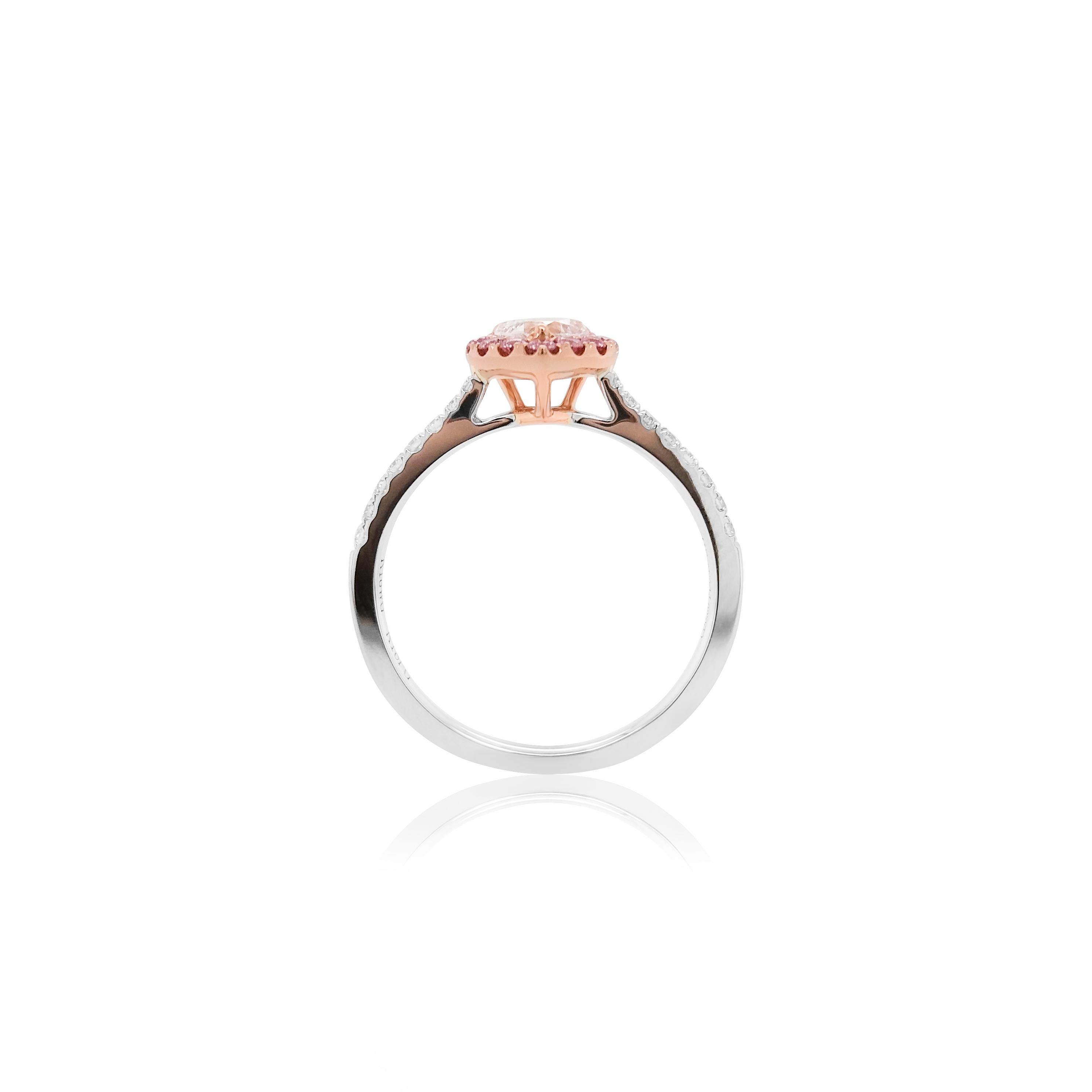 Art Deco GIA Certified Heart Shape White Diamond with Argyle Pink Diamond 18K Gold Ring For Sale