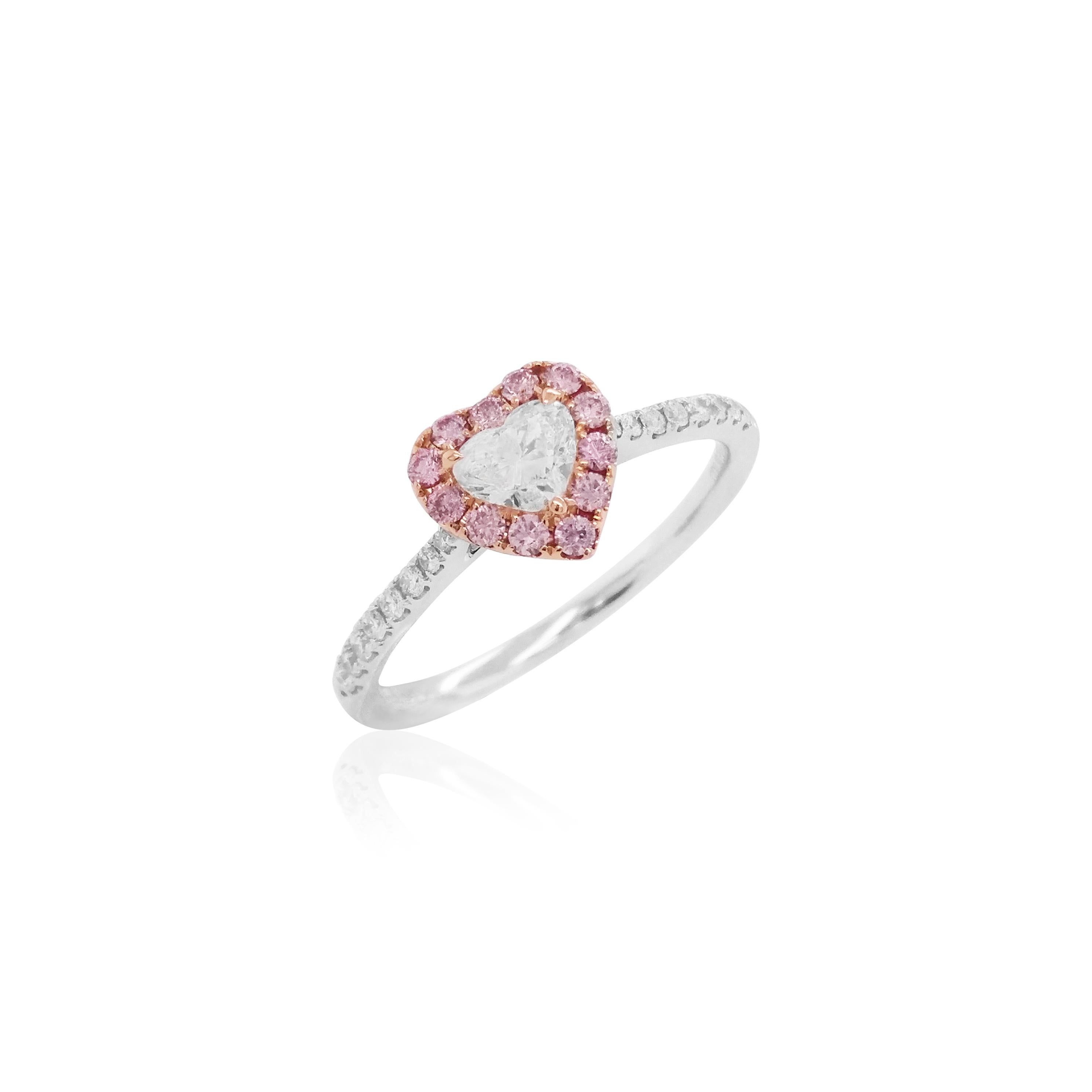 Heart Cut GIA Certified Heart Shape White Diamond with Argyle Pink Diamond 18K Gold Ring For Sale