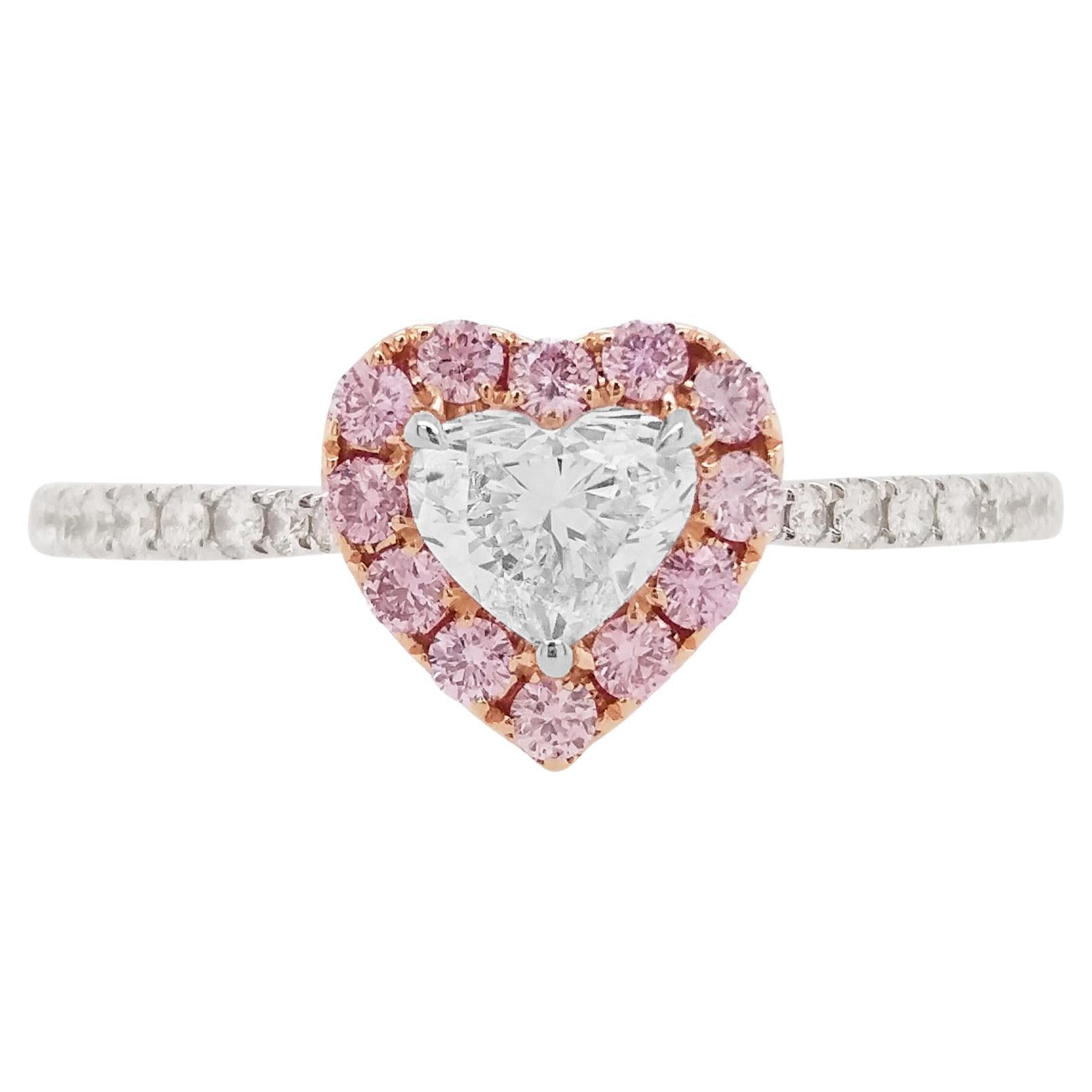 GIA-zertifizierter weißer Diamant in Herzform mit pinkem Diamanten in Argyle-Form 18K Goldring