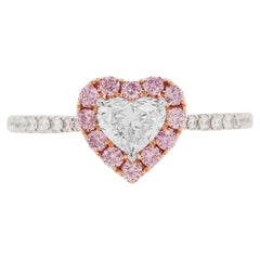 Anillo de oro de 18 quilates con diamante blanco en forma de corazón certificado por GIA y diamante rosa Argyle
