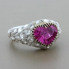 GIA Certified Heart Shaped Pink Sapphire Diamond Gold Ring