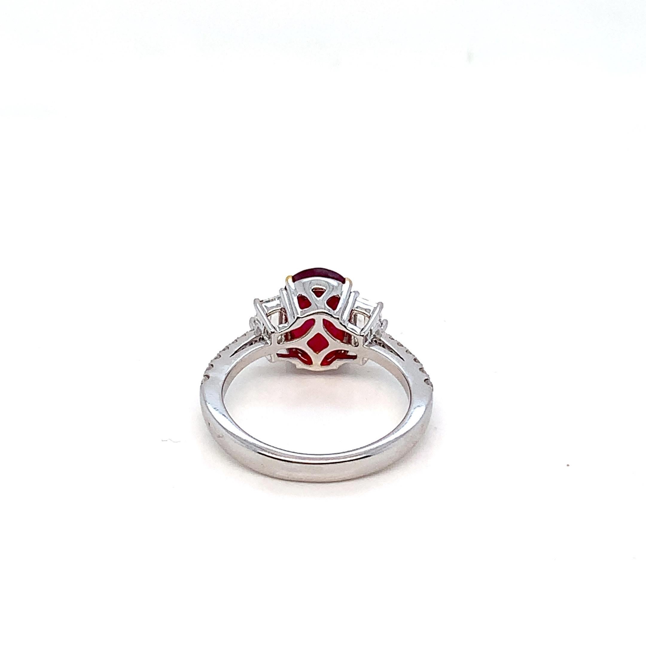 Oval Cut GIA Certified Heated 3.17 Carat Pigeon Blood Ruby and Diamond Engagement Ring For Sale