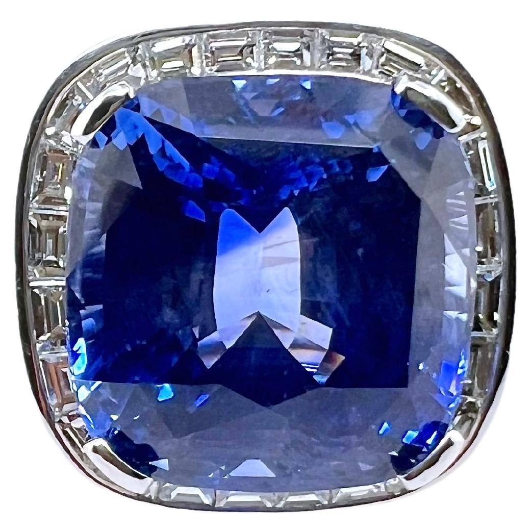 GIA Certified Heated Blue Sapphire Ring with Diamond in Platinum For Sale