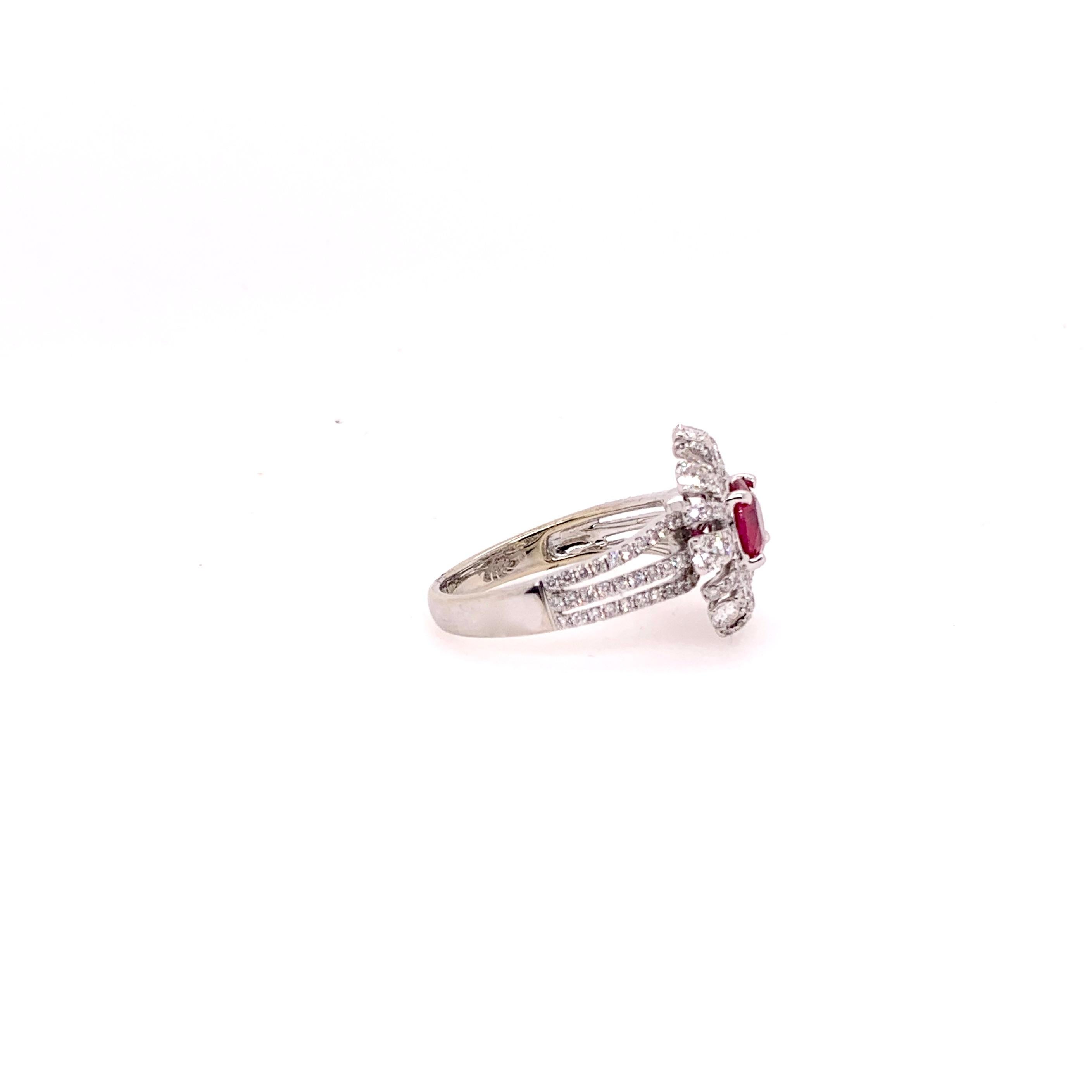 Contemporary GIA Certified Heated Ruby Diamond Cocktail Ring in 18 Carat White Gold For Sale