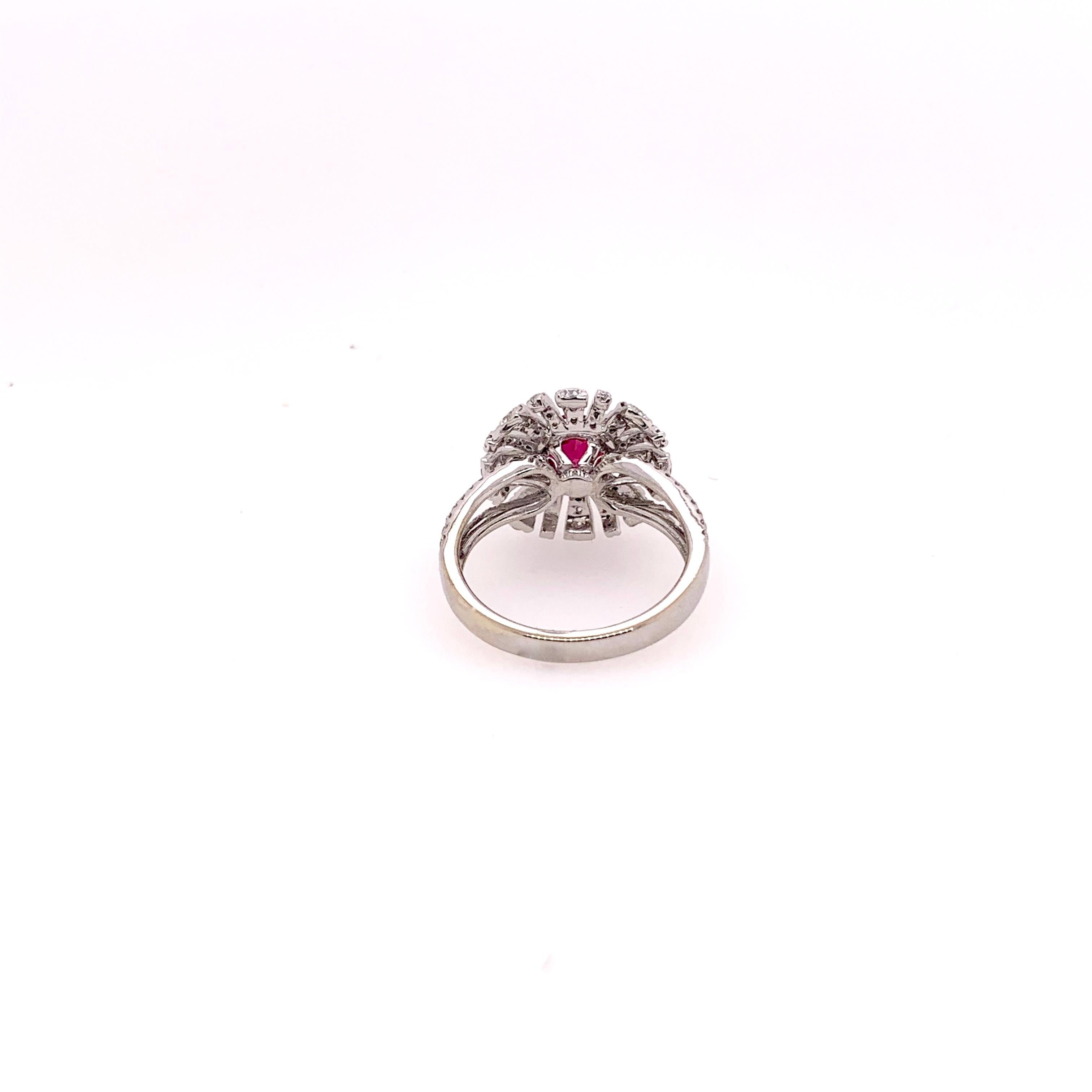 GIA Certified Heated Ruby Diamond Cocktail Ring in 18 Carat White Gold In New Condition For Sale In Carrollton, TX