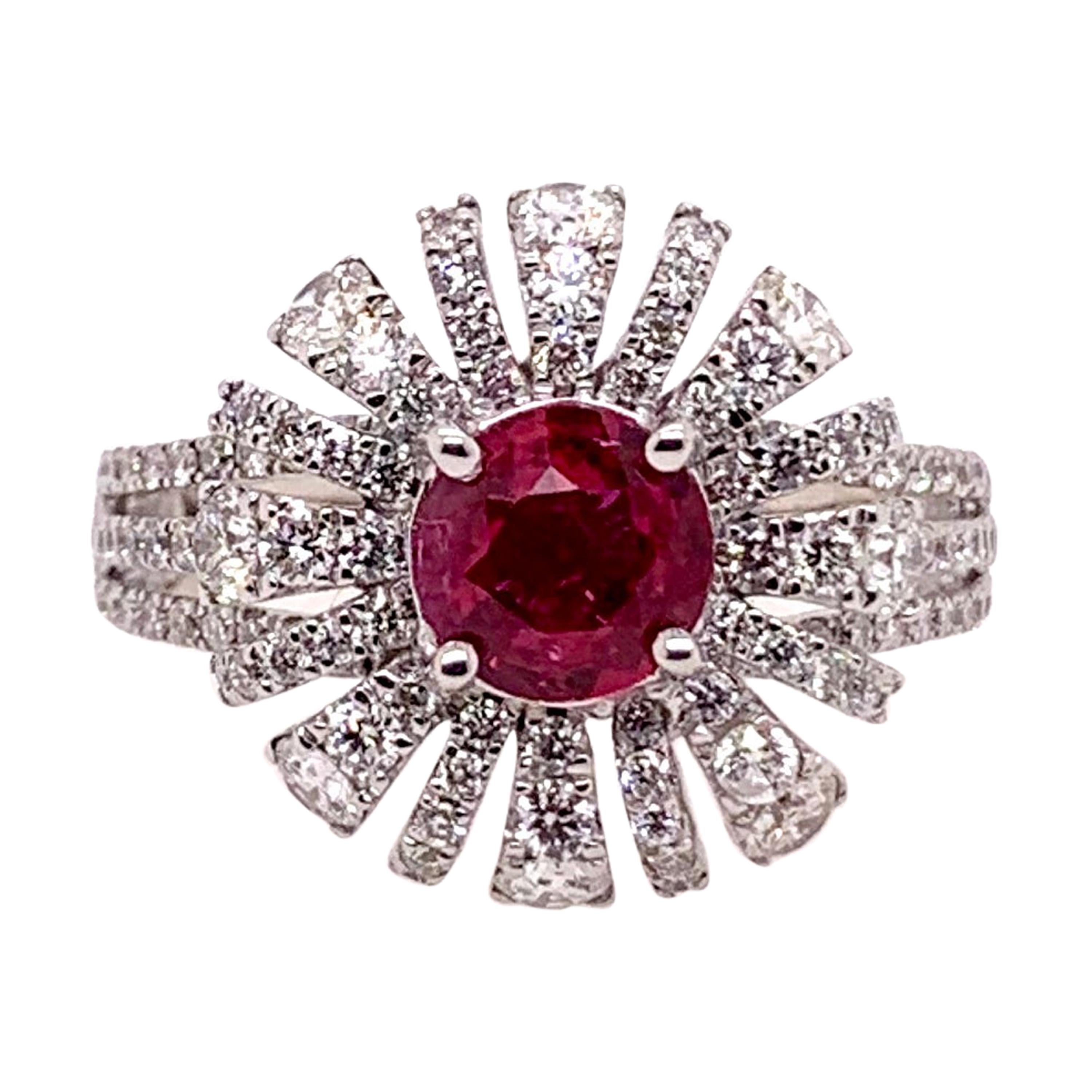 GIA Certified Heated Ruby Diamond Cocktail Ring in 18 Carat White Gold