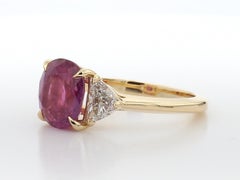 GIA-Certified Heated Thai Ruby and Diamond Three-Stone Ring in 14K Yellow Gold