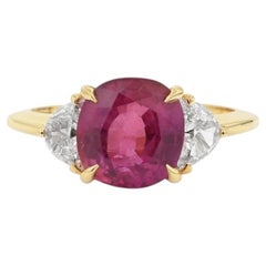 GIA-Certified Heated Thai Ruby and Diamond Three-Stone Ring in 14K Yellow Gold