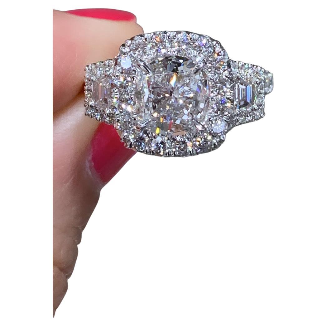 GIA Certified Henri Daussi 2.92ct T.W. Cushion Cut with Trapezoid Side Diamonds