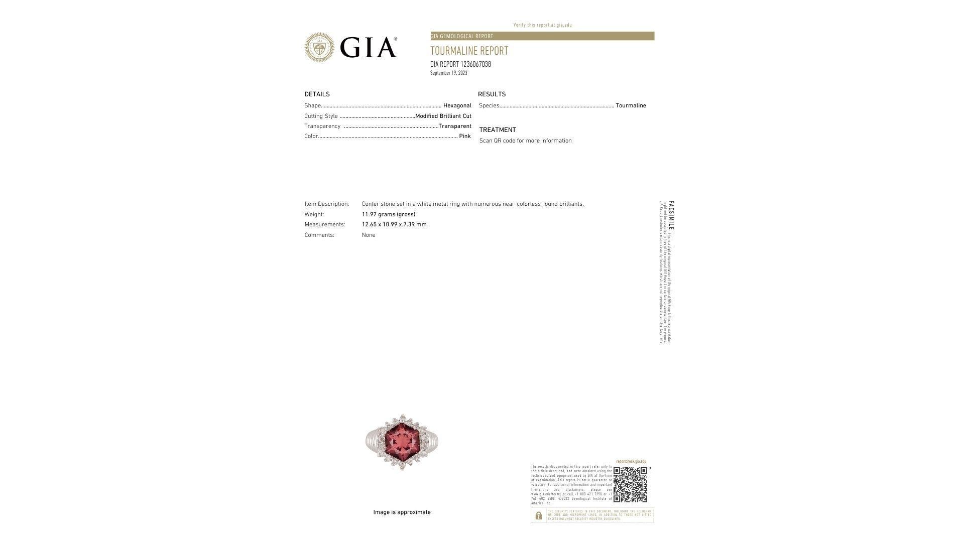 GIA Certified Hexagon Pink Tourmaline with Diamond Halo Star Shape Ring For Sale 3