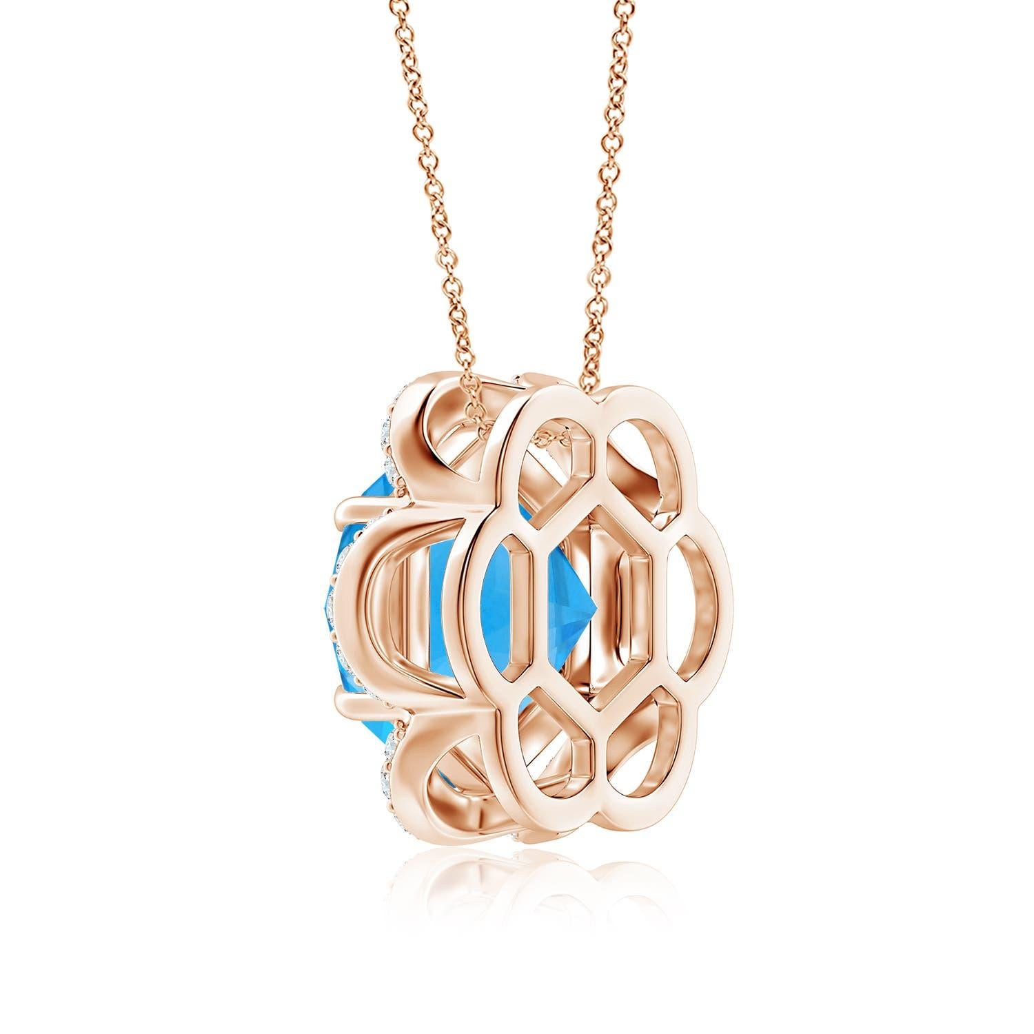 Modern GIA Certified Hexagonal Cut 17.5ct Swiss Blue Topaz Pendant in 14K Rose Gold