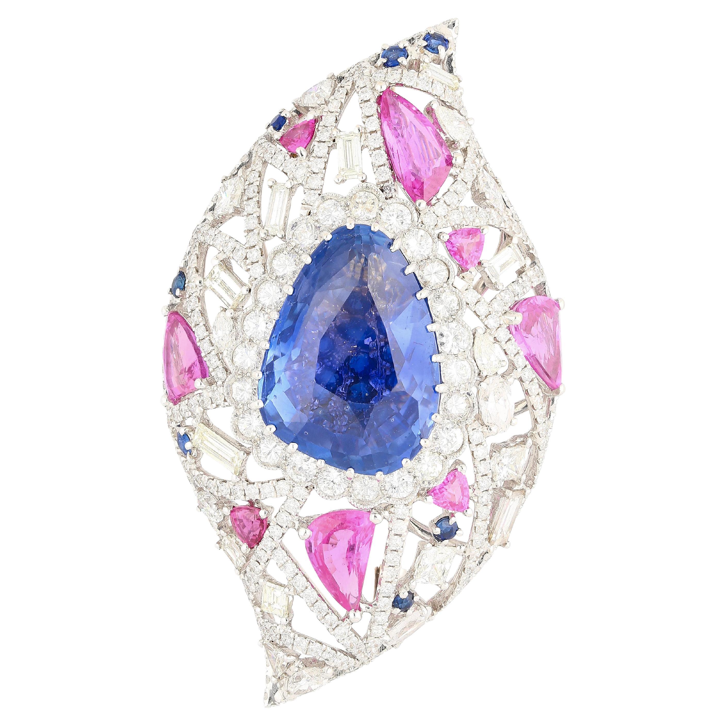 GIA-zertifizierte High Jewelry Saphir und Diamant Auge Motiv Anhänger-Brosche