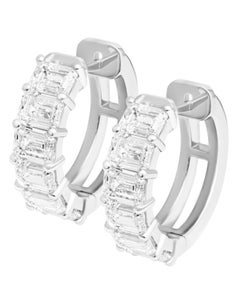 GIA Certified Hoop Earrings with Emerald Cut Diamonds
