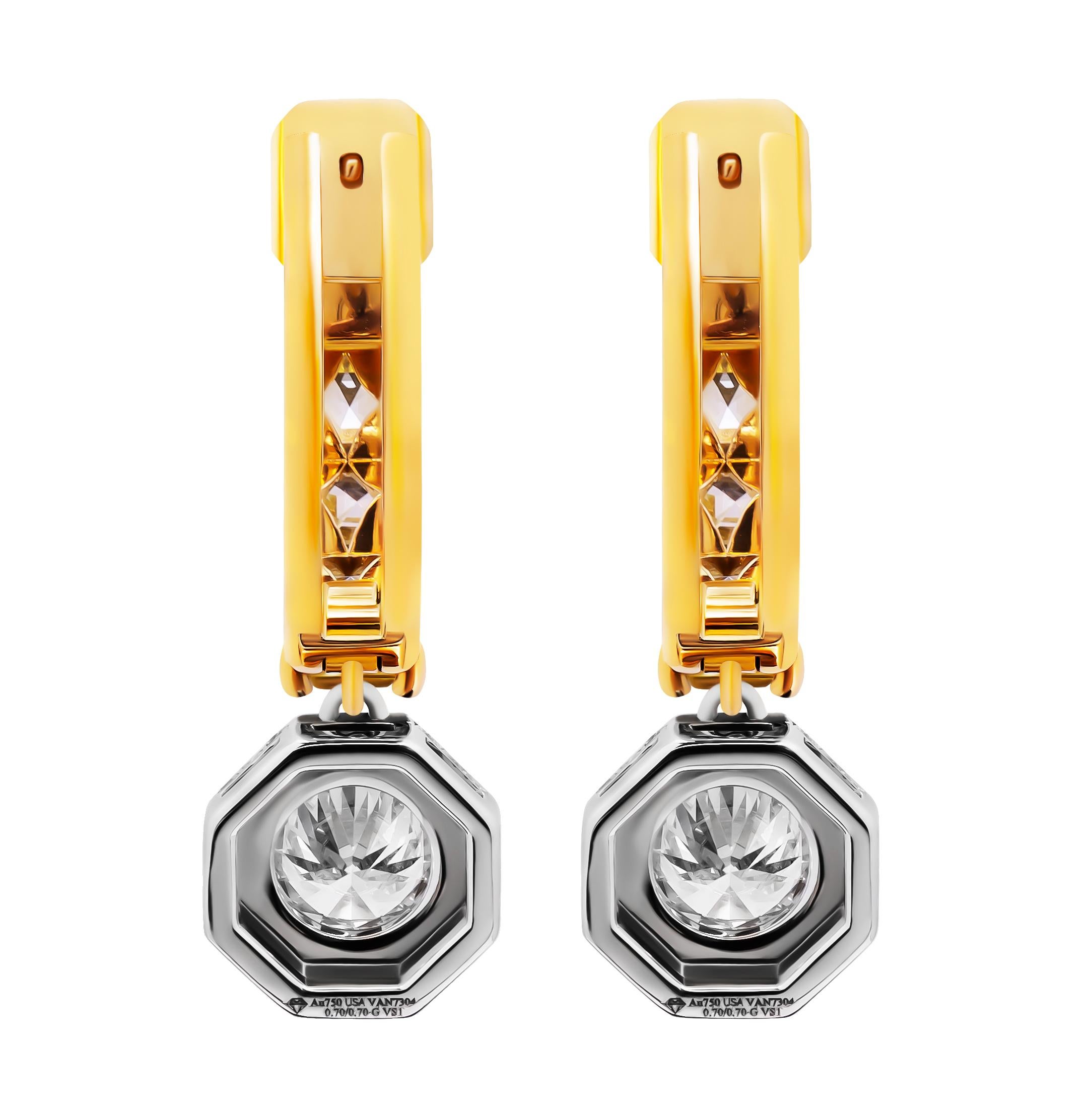 GIA Certified Hoop Earrings with Fancy Yellow Asscher Cut and White Diamond Drop In New Condition For Sale In New York, NY