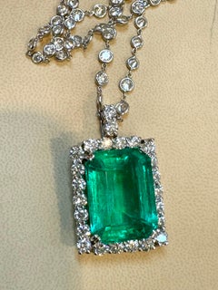 GIA Certified Huge 38.30Ct Colombian Emerald & Diamond Pendent/Necklace Estate