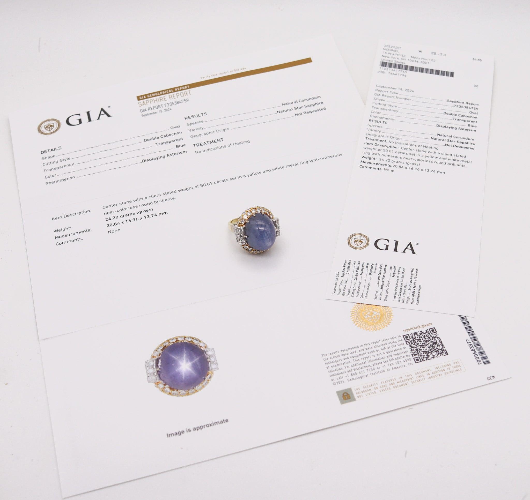 Modernist GIA CERTIFIED Huge Cocktail Ring In 18Kt Gold With 54.31 Ctw Sapphire & Diamonds For Sale