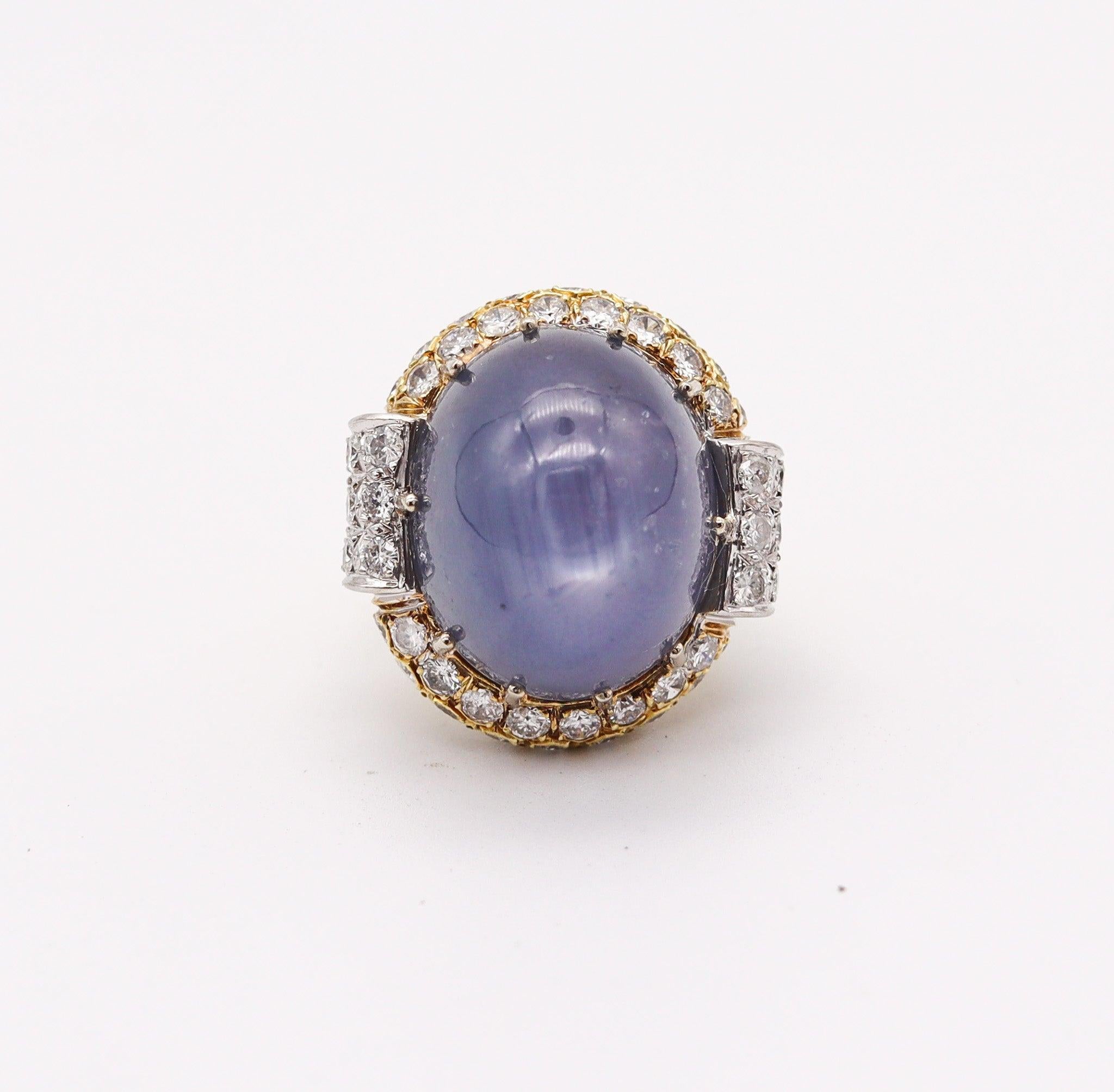 Cabochon GIA CERTIFIED Huge Cocktail Ring In 18Kt Gold With 54.31 Ctw Sapphire & Diamonds For Sale