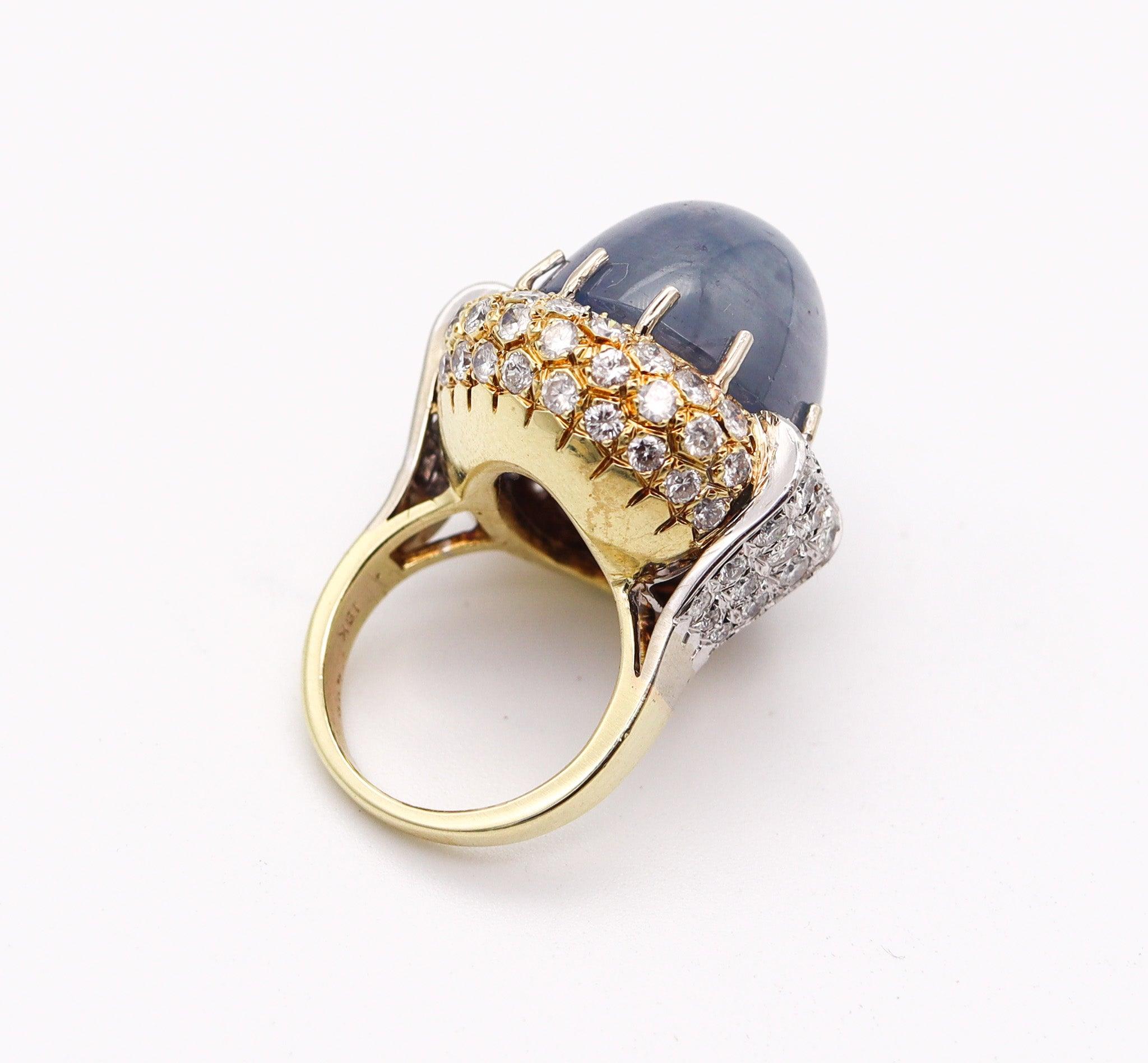 GIA CERTIFIED Huge Cocktail Ring In 18Kt Gold With 54.31 Ctw Sapphire & Diamonds In Excellent Condition For Sale In Miami, FL