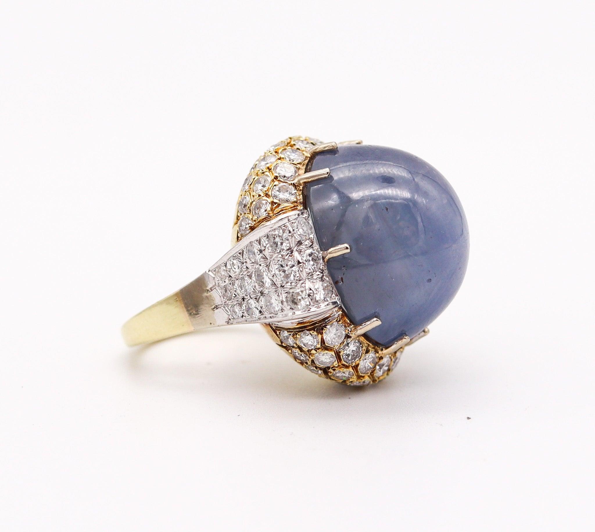 Women's GIA CERTIFIED Huge Cocktail Ring In 18Kt Gold With 54.31 Ctw Sapphire & Diamonds For Sale