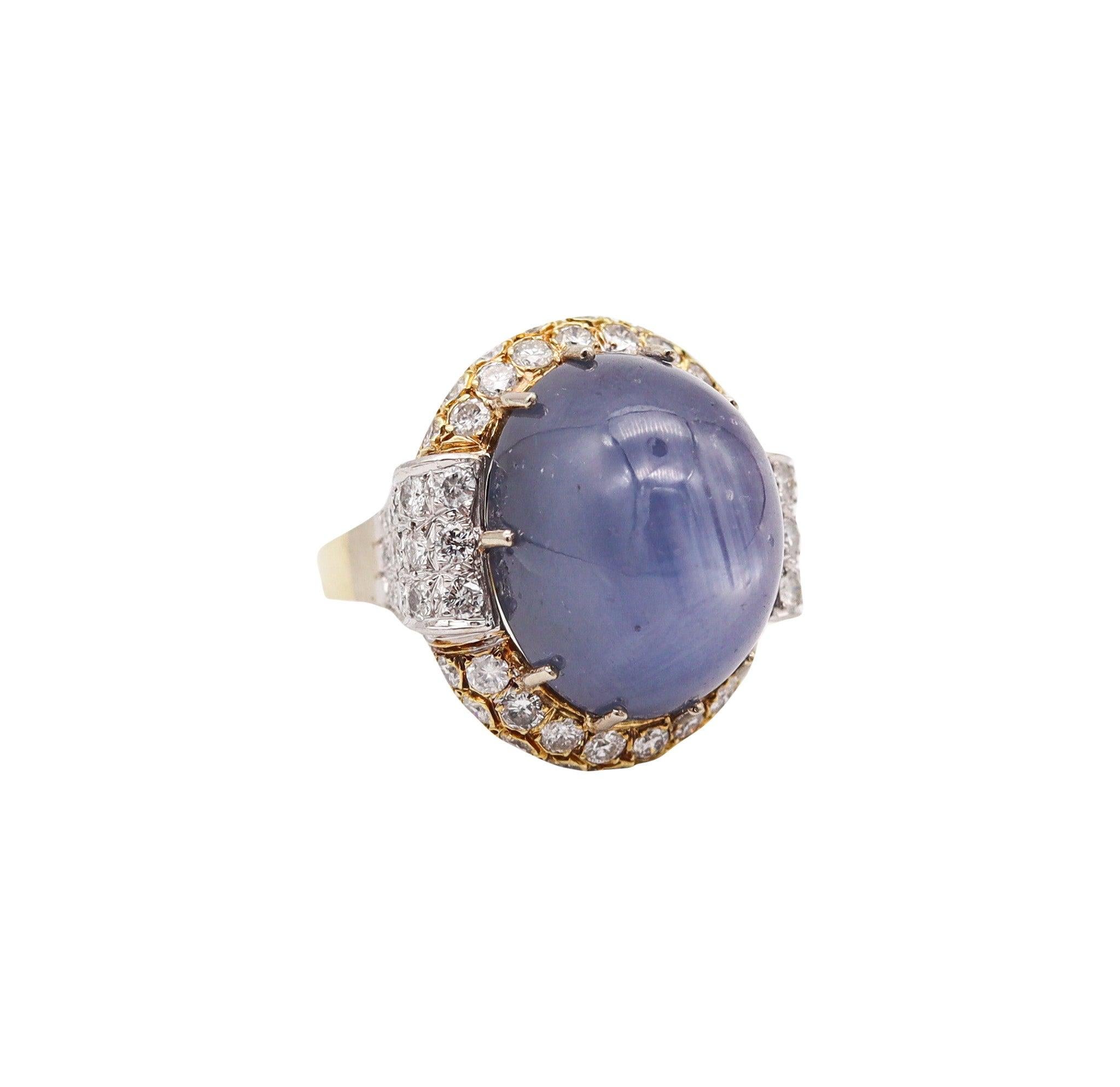 GIA CERTIFIED Huge Cocktail Ring In 18Kt Gold With 54.31 Ctw Sapphire & Diamonds For Sale 2