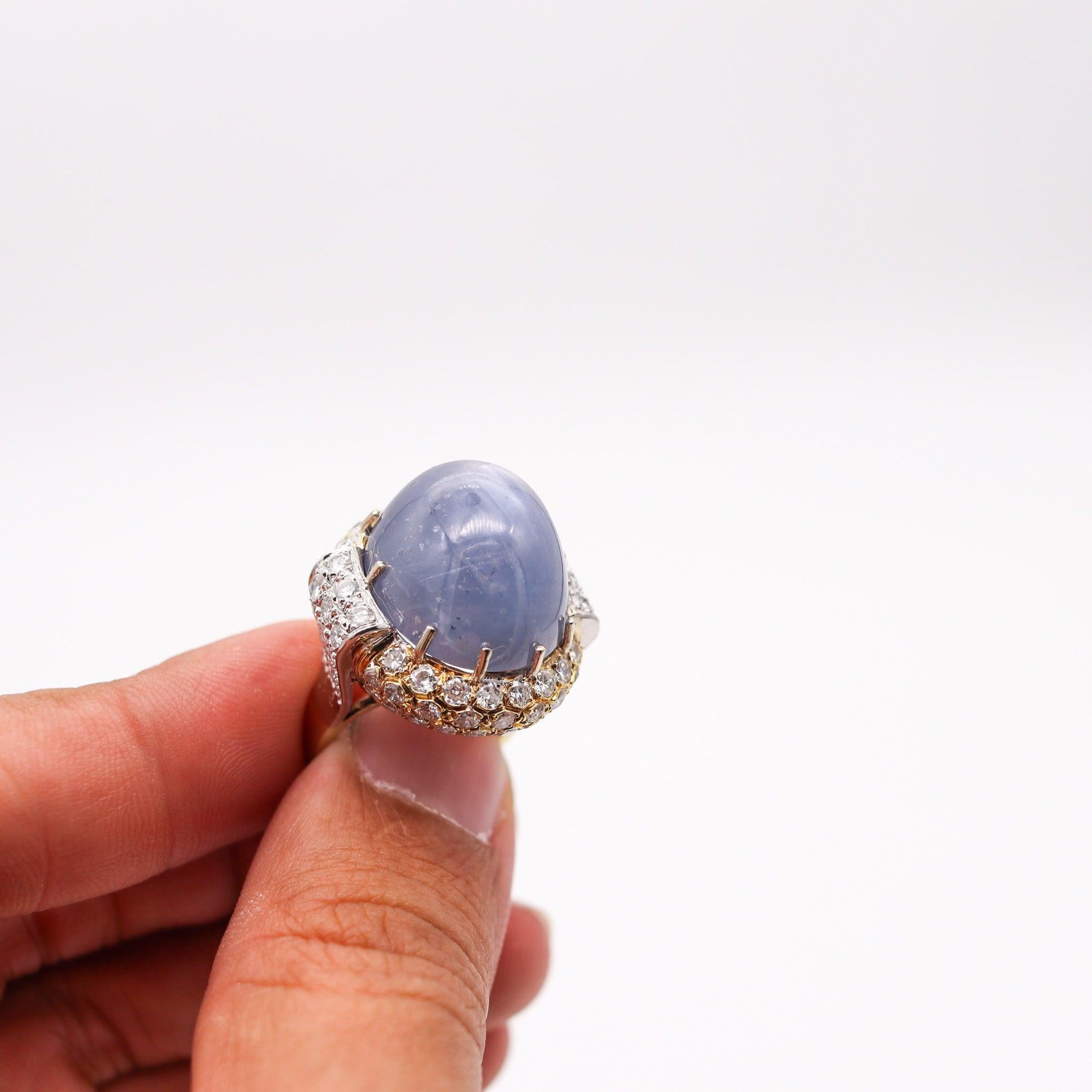 GIA CERTIFIED Huge Cocktail Ring In 18Kt Gold With 54.31 Ctw Sapphire & Diamonds For Sale 3
