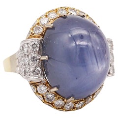 GIA CERTIFIED Huge Cocktail Ring In 18Kt Gold With 54.31 Ctw Sapphire & Diamonds