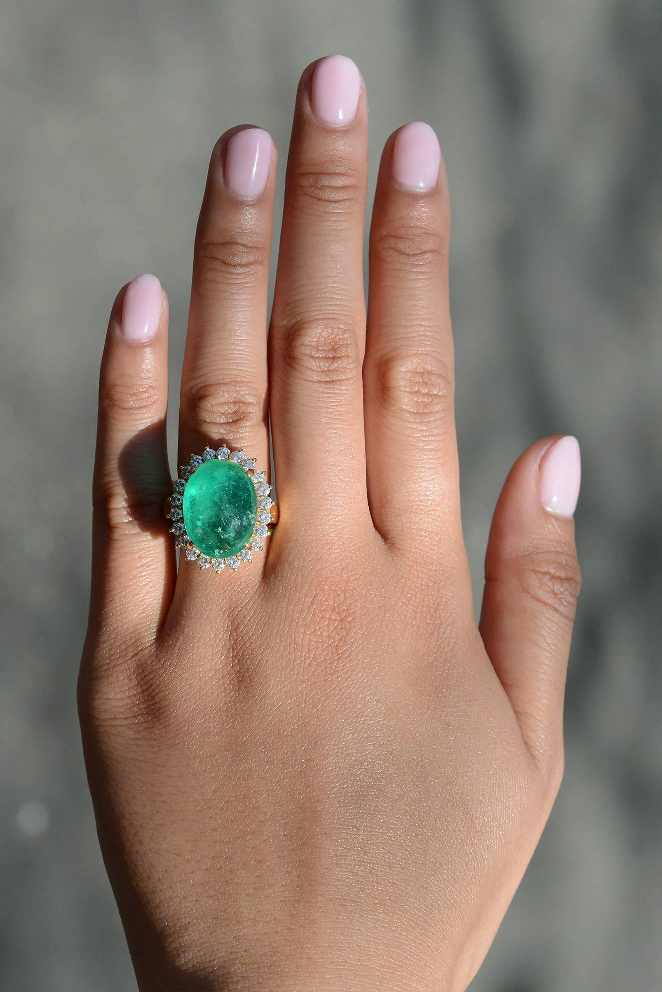 For Sale:  GIA Certified Huge Colombian Emerald Cabochon Cocktail Ring 2