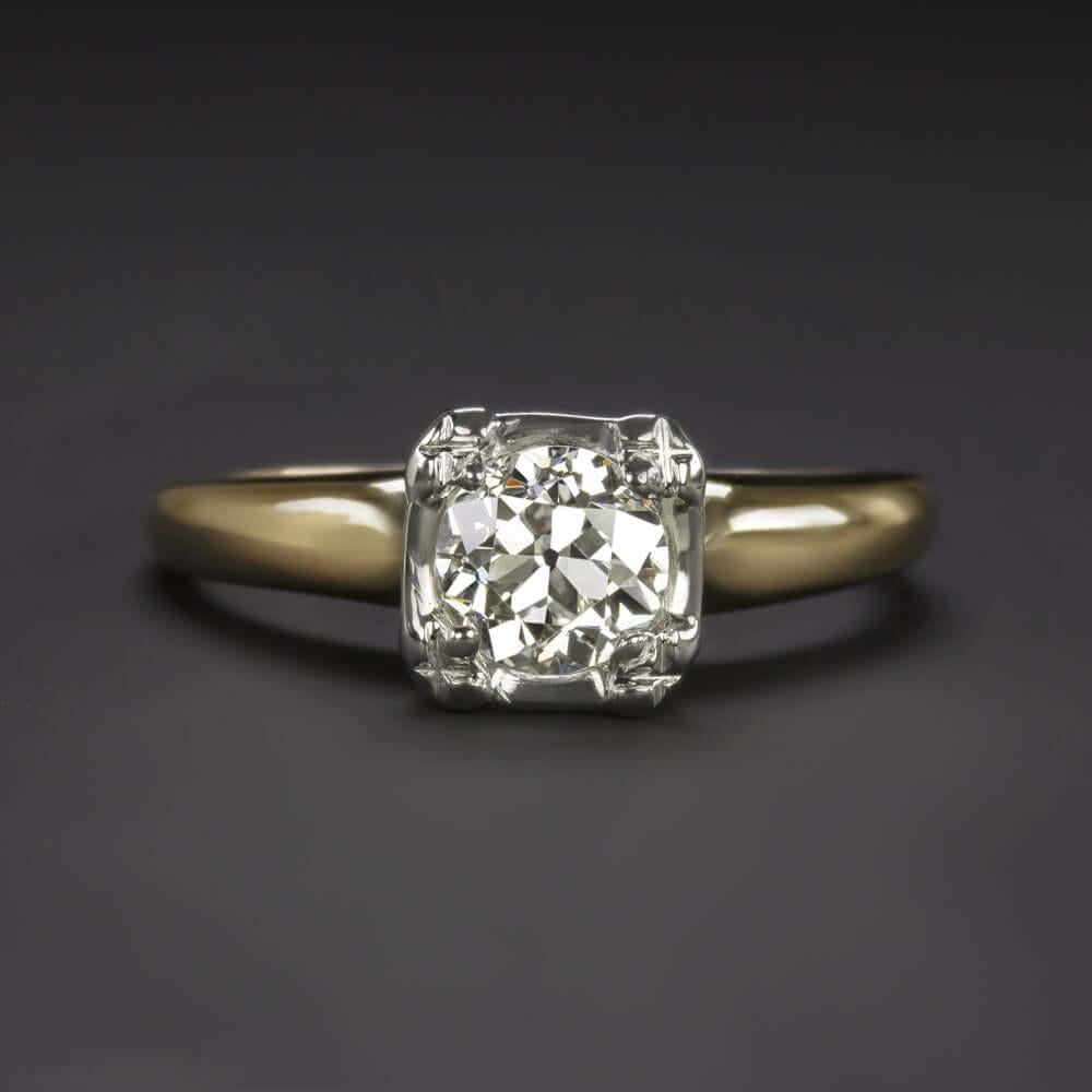 Timeless vintage ring with a GIA certified old European cut diamond of 0.71 ct.
The VS1 clarity color I diamond is beautifully white and exceptionally clean. It is hand cut with large facets that give it a dazzling brilliance.
The two tone setting
