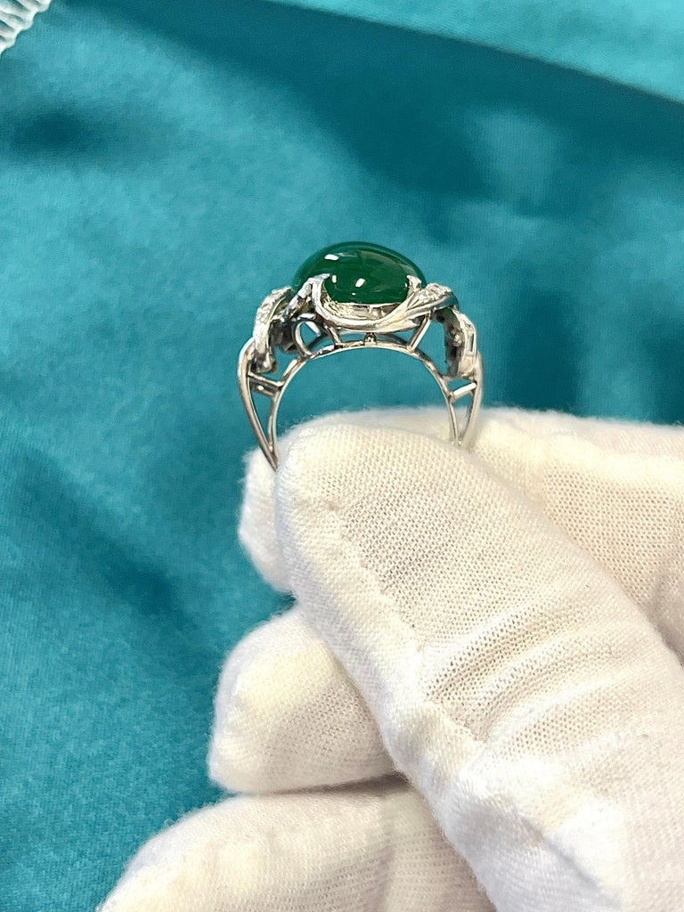 GIA Certified Imperial Jadeite Jade Type A Ring In Vintage Platinum