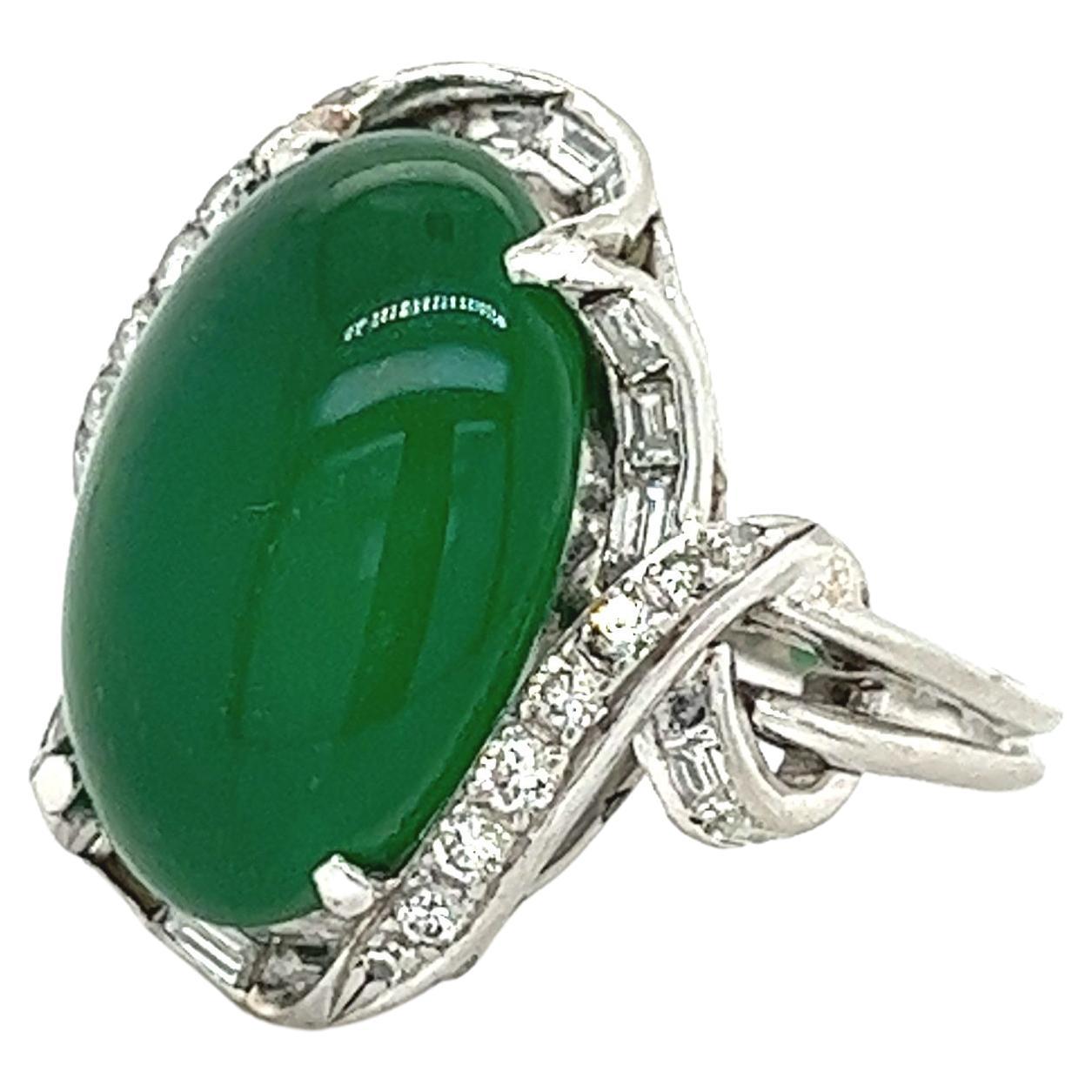 GIA Certified Imperial Jadeite Jade Type A Ring In Vintage Platinum Setting