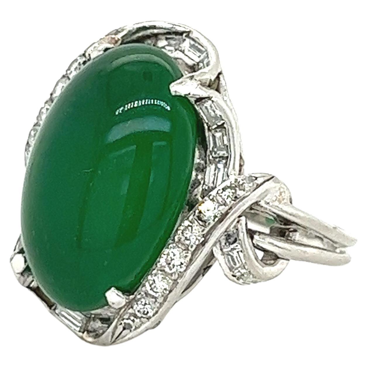 GIA Certified Imperial Jadeite Jade Type A Ring In Vintage Platinum Setting  For Sale