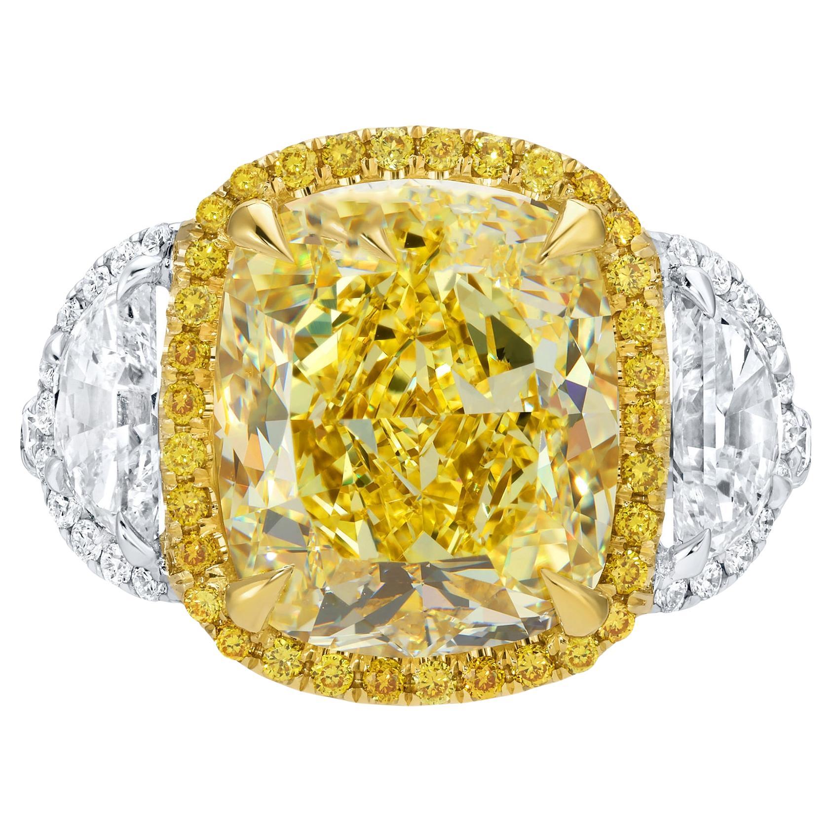 1.93 Carat Cushion Fancy Yellow GIA Certified Diamond in 18k Yellow and ...