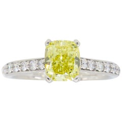 GIA Certified Intense Fancy Yellow Diamond White Gold Engagement Ring