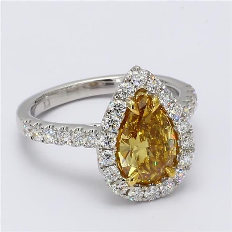 Contemporary GIA Certified Natural Orange Pear and White Diamond 2.28 Carat TW Gold Ring