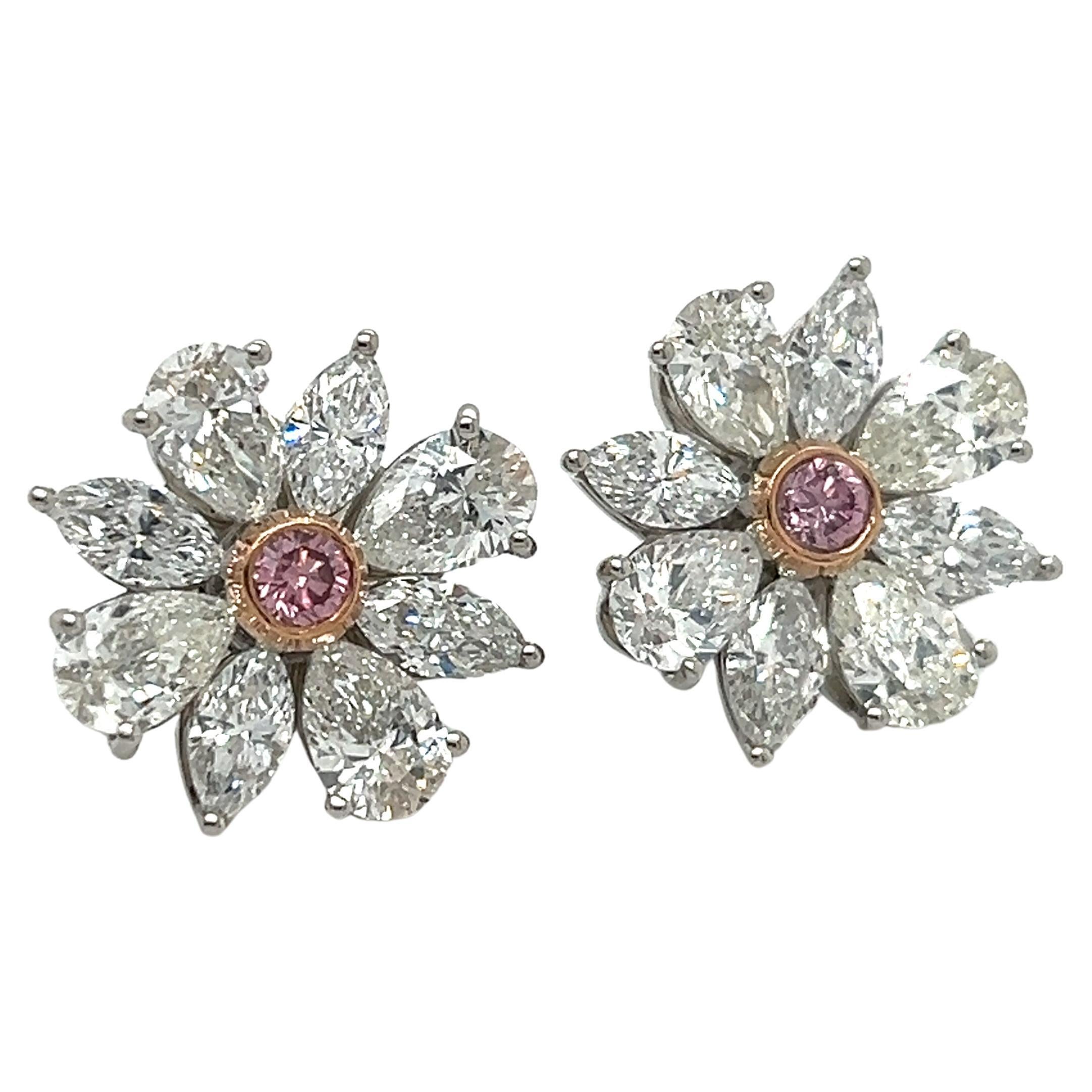GIA Certified Intense Pink Diamond Cluster Earrings Hand Made Platinum 4.20 Ct. In New Condition For Sale In MIAMI, FL