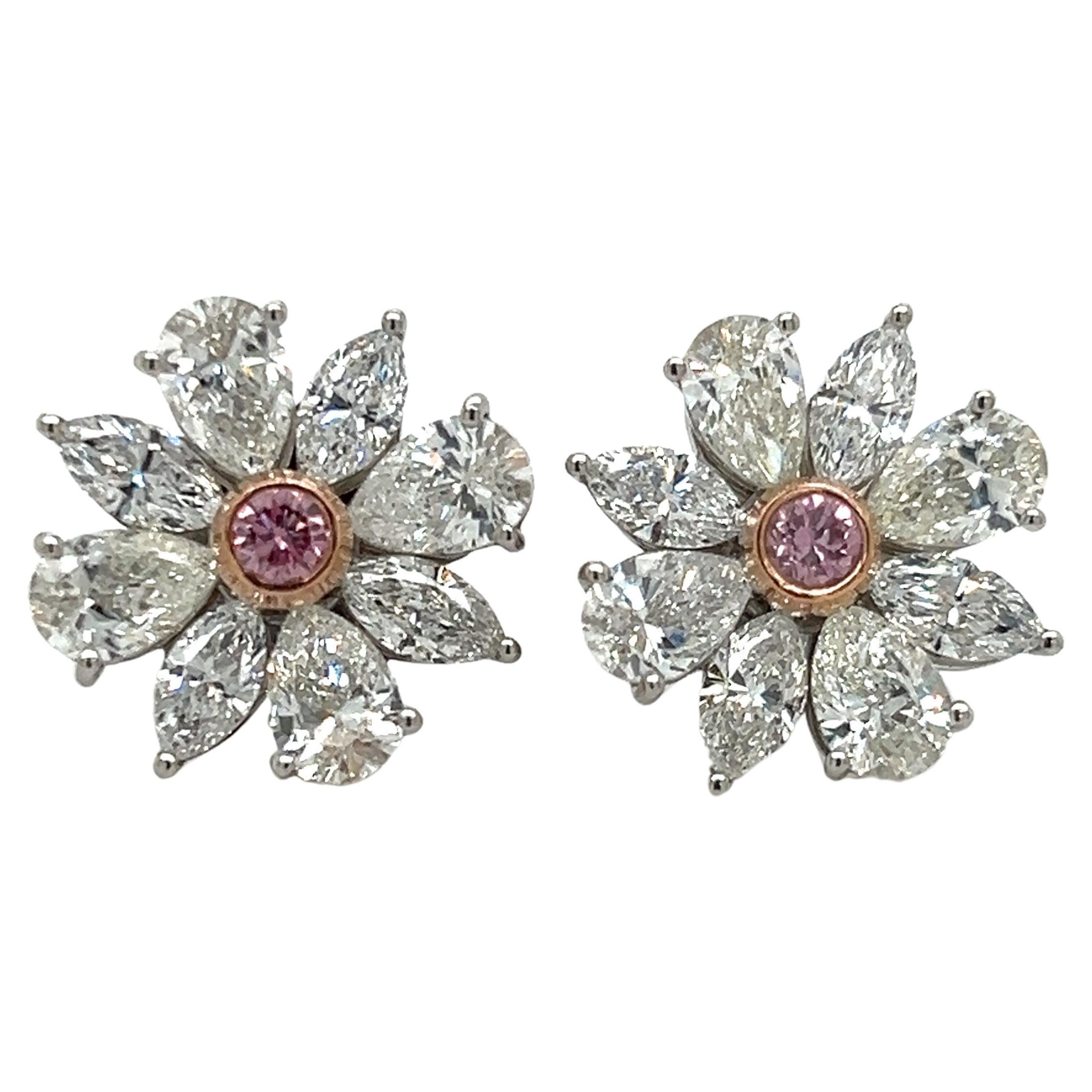 Pendientes de racimo de diamantes rosa intenso con certificado GIA Hand Made Platino 4,20 ct. en venta