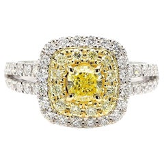 GIA Certified Intense Yellow Cushion Diamond 1.17 Carat TW Gold Cocktail Ring