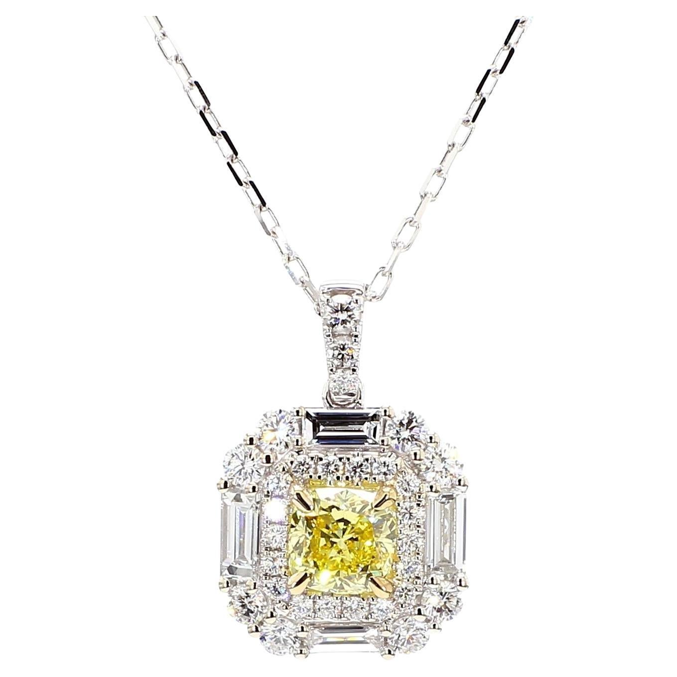 GIA Certified Intense Yellow Cushion Diamond 2,00 Karat TW Gold Drop Anhänger