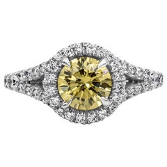 Roman Malakov GIA Certified 1.04 Carat Round Yellow Diamond Halo Engagement Ring