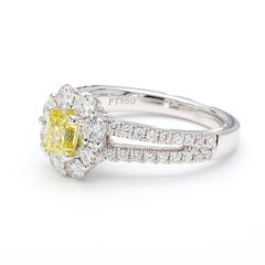 GIA Certified Intense Yellow Emerald Diamond 1.36 Carat TW Plat Cocktail Ring