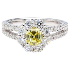 GIA Certified Intense Yellow Emerald Diamond 1.36 Carat TW Plat Cocktail Ring