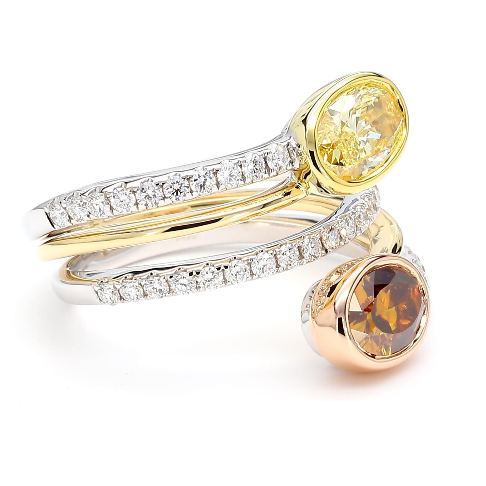 GIA-zertifizierter intensiver gelber ovaler Diamant 2,50 Karat Tw Gold Cocktail Ring (Ovalschliff) im Angebot