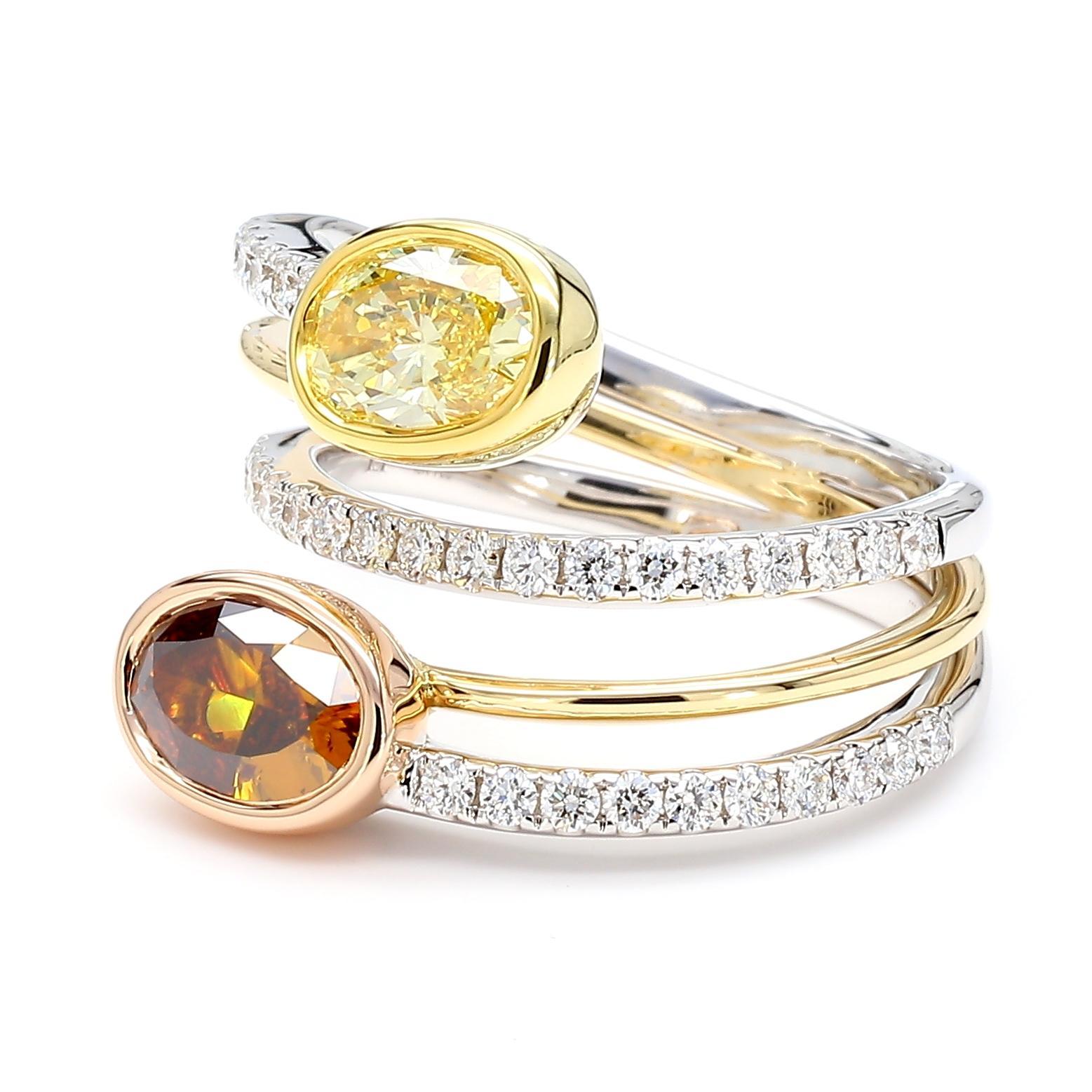 GIA-zertifizierter intensiver gelber ovaler Diamant 2,50 Karat Tw Gold Cocktail Ring Damen im Angebot